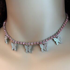 💥 Shiny Many Lovely Butterfly Full Around Crystal Chokers Necklace, EVGG1070
